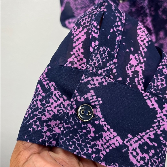 A.n.a Womens Blouse LT Purple Snake Pattern Long Sleeve Chic Sheer Office Wear - Picture 7 of 10